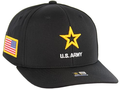JM Warriors US Army Hat Officially Licensed Logo Embroidered Adjustable Military Veteran Baseball Cap Black Tactical Hat (US, Alpha, One Size, Army Gold)