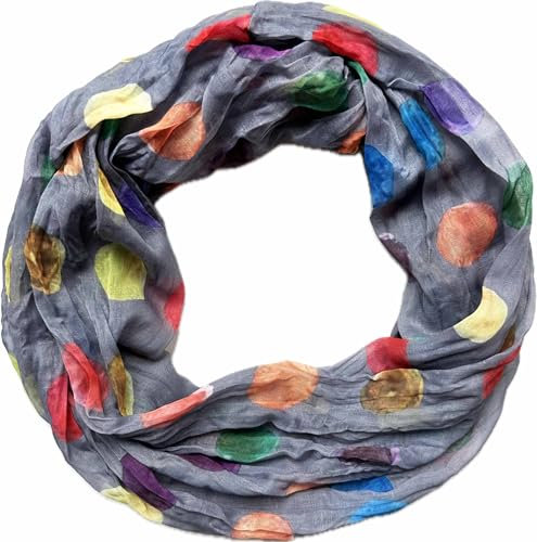 Jeamis Kreis Seide Loop Farbverlauf Frühling Rundschal Rainbow Unisex Sommer Leicht Schal Stola Dots (KreisA Grau)