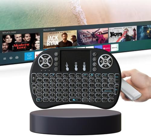 EKLAT Mini tastiera wireless retroilluminata 2.4GHz con touchpad integrato - tastiera portatile AZERTY per Android TV Box, PC, Smart TV - Retroilluminazione 3 colori - Nero
