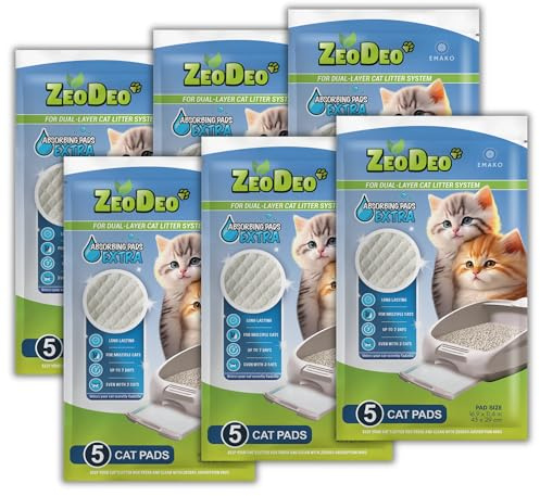 ZeoDeo Lot de 30 (6 X 5 pièces) Tapis pour bac de litière pour Chat, de recharges pour litière pour Chat. Utilisez Les avec des ZeoDeo- Granulés de litière pour Chats à la zéolite Naturelle