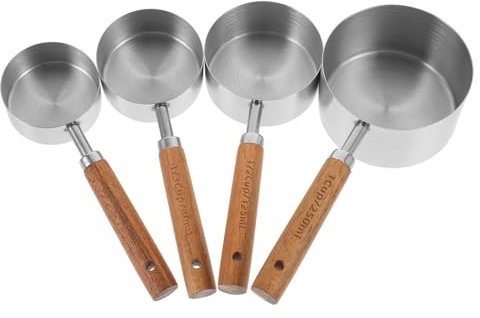 WATIIFUFU Messbecher-set Mit Holzgriff Für Küche Und Backen Wiederverwendbare Messbecher Aus Edelstahl Für Professionelles Abmessen Von Zutaten