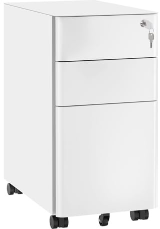 Chiidou 3 Drawer Mobile Metal Filing Cabinet, Lockable Rolling File Cupboard on Wheels, Pre-assembled Anti-tipping Under Desk Storage Mobile Chest for Home Office, Fit A4/Letter/Legal File