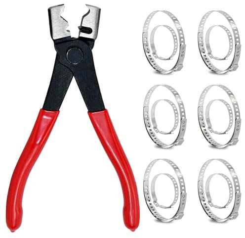 Heavy Duty Multi-Purpose Hose Clamp Pliers,17 PCS Hose Clip Pliers with Stainless Steel CV Boot Clamps Assortment Kit Adjustable Auto Clic-R Type Collar Clamps for Most Cars