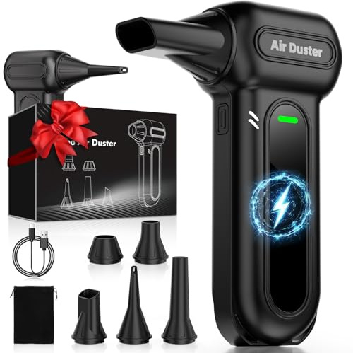 Godboat Compressed Air Broom - 150000RPM Electric Air Dusters for Cleaning, 4-Gear Turbo Blower Fan, Mini Keyboard Cleaner with LED Light, 8000mAh Rechargeable, Tech Gift for Car, PC, BBQ/Leaf, Black