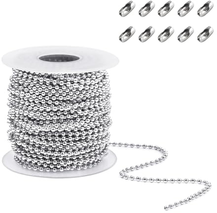 Catena a sfere in acciaio inox da 10 m con 10 connettori, catena a perline da 4,5 mm per tende verticali, tende a rullo, fan pull e progetti fai da te | 304 antiruggine, 10 m, lunghezza regolabile