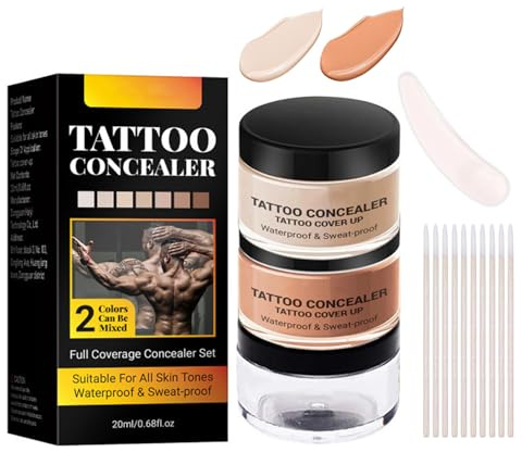 Tattoo Cover Up Makeup – 2 färger heltäckande kroppskoncealer för tatueringar Scars Blemishes – kropp ben makeup vattentät och långvarig – naturligt kroppsskydd perfekt – tatuering skydd kräm