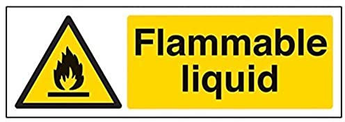 V Safety Flammable Liquid Warning Sign - 300mm x 100mm - Self Adhesive Vinyl