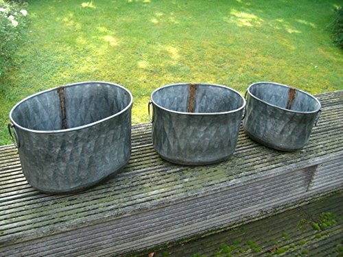 Pflanztopfset Zinkwannenset 3 St. Blumentopf, Pflanzschale, edel, oval