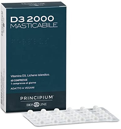 BIOS LINE Principium D3 2000, Integratore di vitamina d3 estratto da Lichene Islandico, Integratore bambini e adulti per ossa e denti, 60 compresse
