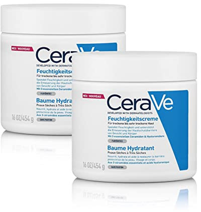 CeraVe Feuchtigkeitscreme für Körper und Gesicht, Langanhaltende Feuchtigkeit für trockene bis sehr trockene Haut, Seidige Textur, Mit Hyaluron und 3 essenziellen Ceramiden, 2 x 454 g