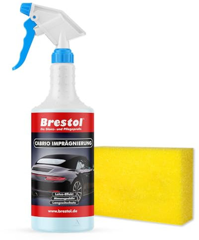 BRESTOL® Cabrio Imprägnierung 750 ml - Schutz gegen Wasser, Schmutz und UV-Strahlen - Verhindert Austrocknung & Rissbildung, Cabrioverdeckimprägnierung, Universalimprägnierung + 1x Polierschwamm