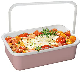 HoneyWare Color Line Frischhaltedose mit Deckel Emaille Rosa | M | 0,74 L | hitzebeständig bis 400°C | Meal Prep Boxen für alle Herdarten, Backofen und Grill geeignet | Aufbewahrungsbox mit Deckel