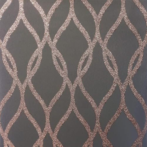 Arthouse | Sequin Trellis Charcoal/Rose Wallpaper | Glamorous Sparkly Trellis Design | Paste The Wall Application | Stylish Feature Wall Décor | 600 x 53cm