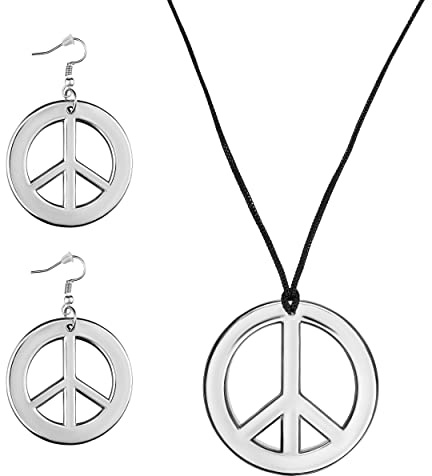 3-delat hippieset med Peace-örhängen och Peace-halsband i silver för damer