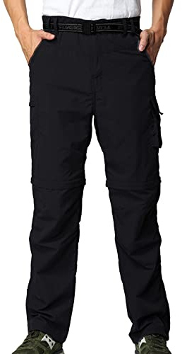 Pantalon de randonnée zippé pour homme - Léger - Respirant - Séchage rapide - Pantalon de trekking amovible - Pantalon fonctionnel stretch - Pantalon d'été d'extérieur, Noir-1, 36W / 30L