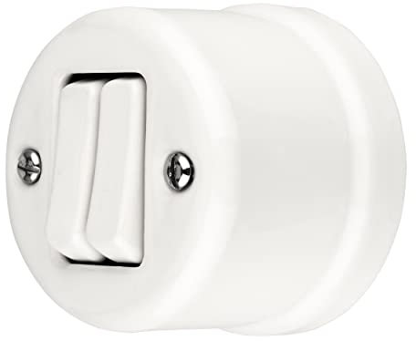 ADAKAT Interrupteur double en porcelaine rétro, série QR1, blanc, bascule, manuel, levier de charnière, normalement ouvert, IP20, 250V 50Hz 10A, montage en saillie