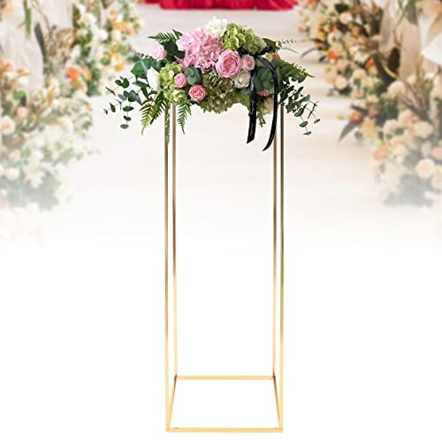 TouSuaRSi Support moderne en métal pour plantes - Colonne dorée - Avec plaque acrylique - Support de fleurs en métal - Colonne de fleurs - Décoration de mariage - 31 x 31 x 100 cm