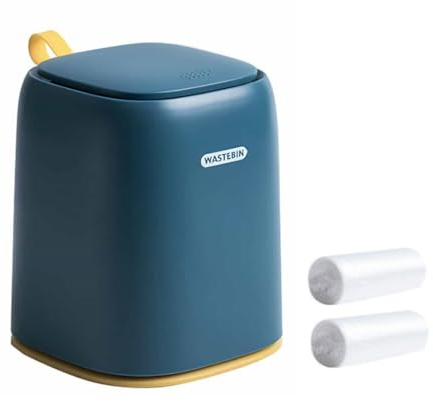 Plastic Mini Wastebasket Bathroom Bins, Small Waste Garbage Basket Bin for Desk Office Kitchen, Compact Design Cosmetic Bin for Home, Office, Vanity Tabletop, Bedroom (Navy Blue)