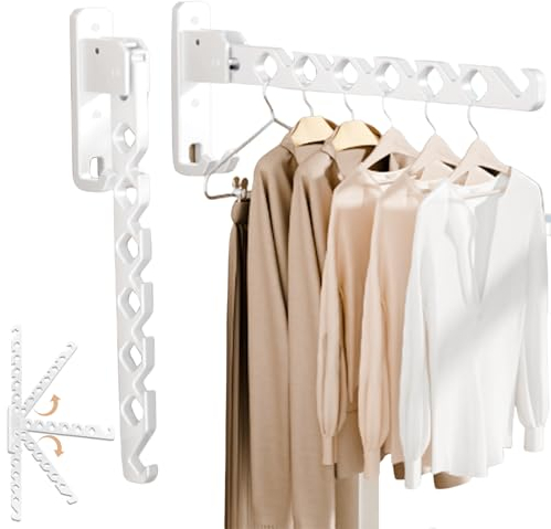 2 Stück Kleiderhaken Klappbar, Wand Kleiderständer Wandhaken Klapphaken Kleiderhaken Wand Klappbar 180°Drehbare Kleiderhaken Kleiderstange Balkon Kleiderhaken für Balkon Waschküche Badezimmer (Weiß)