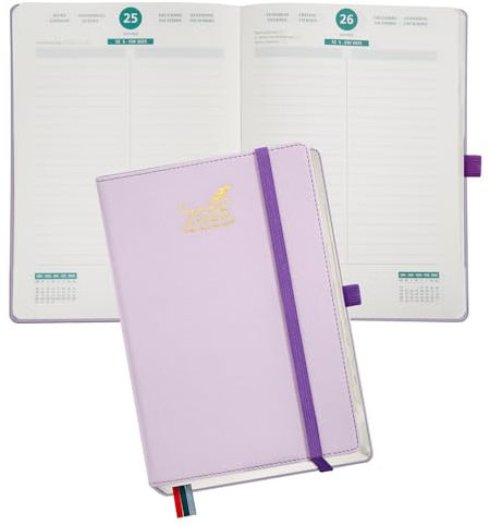 BEZEND Kalender 2025 Tagesplaner A5 1 Tag 1 Seite mit 2 Spalten - Tageskalender 2025 Hardcover mit Monatsregister. Terminplaner & Buchekalender 2025 mit 432 Seiten - Lila