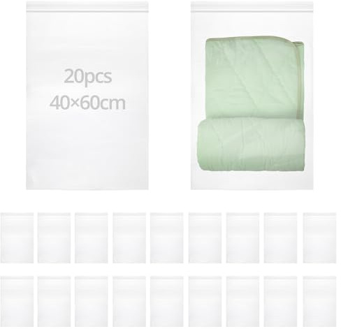 QWORK® 20 Pièce Sacs Refermables, 40 x 60 cm Sacs en Plastique Réutilisables, Sac de Rangement, pour Chaussures, Vêtements, Draps