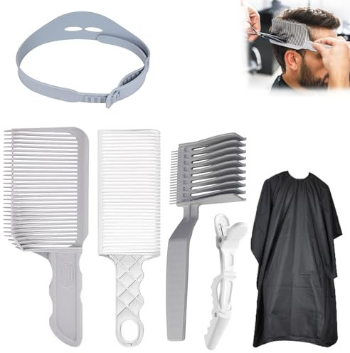 Haarschneidekamm Übergang, 9Pcs Haarschneidekamm Set, Verstellbares Haarschneide Schablone mit 3 Kämmen+4 Clips+1 Frisierumhang Verstellbare Wasserdichtes Design, Geeignet für Männer und Frauensalon