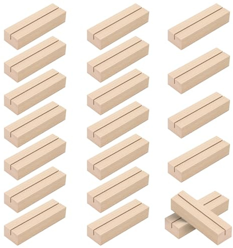 WISYOK Porta biglietti in legno, 20 pezzi, porta biglietti in legno, porta carte di credito, supporto in legno, porta menù, porta foto per matrimoni, feste e banchetti (10 x 3 x 2 cm)