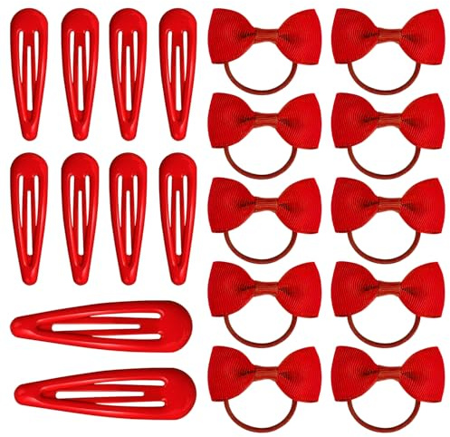 Pack de 20 accesorios para el cabello rojos, Cintas de bebé con lazo y pinzas, Set de regalo para niñas