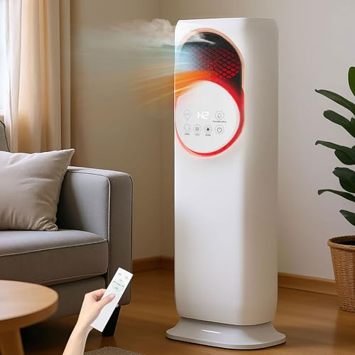 MoraRise 4 in 1 Fan Heater and Cooler with Humidifier, Space Heaters Fan for Home Office, 120°Oscillating, 2 Heating & 3 Cooling Weed Speed,12H Timer, 4L Water Tank (White)
