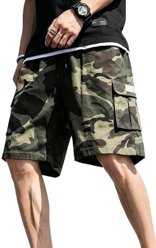 PADOLA Pantalones Cortos Camuflaje para Hombre Estilo Cargo Casual con Múltiples Bolsillos Pantalones de Playa en Verano