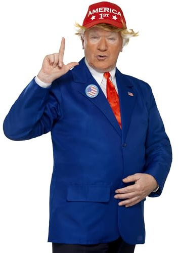 Smiffys Disfraz de presidente, azul y rojo, con la chaqueta, corbata, gorra y placas