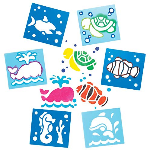 Baker Ross AW389 Sealife Stencils (Pack of 6), Assorted, Asst Colours