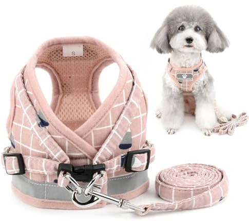 Zunea Pettorina per Gatto/Cane Taglia Piccola Imbracature e Guinzagli Cucciolo Regolabile Riflettente Plaid Giubbotti Vestiti Abbigliamento per Chihuahua Cani rosa L