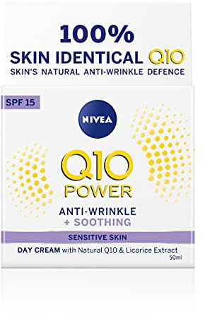 NIVEA Q10 Anti-Wrinkle Sensitive Firming Day Cream SPF 15 (50ml), Anti-Wrinkle Face Cream with Skin Identical Pure Q10 and Liquorice Extract, Sensitive Skin Face Cream