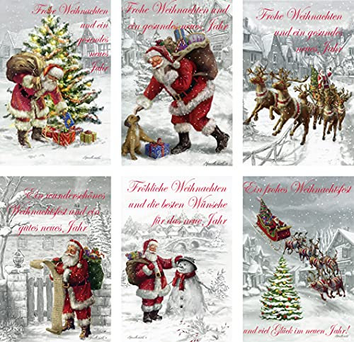 Schaulade 6 Weihnachtsmann Weihnachtskarten mit Umschlag Set. Doppelkarten Klappkarten mit Briefumschlag. Weihnachtspostkarten Nostalgie Weihnachten Karte Postkarte