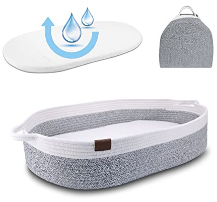 Kenuak® Cestino per pannolini portatile con materasso impermeabile, cestino, per neonati e neonati, accessori originali per la lista regalo di nascita, nido pieghevole grigio