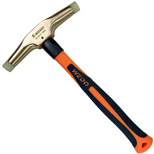 WEDO Martello in nylon con punta punta,martello in nylon antiscintillante,bronzo in alluminio,testa 420g (1lb),lunghezza280mm,martello da tappezzeria,manico in fibra di vetro,certificazione BAM