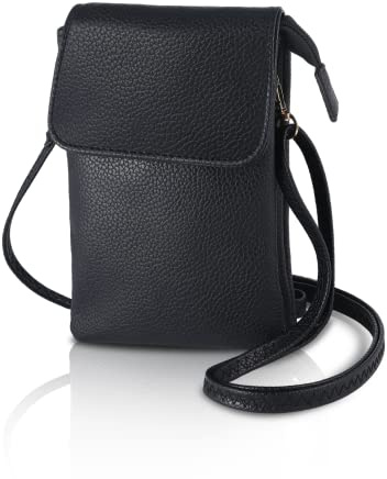 Firtink Leather Crossbody Phone Bag Black Small Shoulder Phone Bag