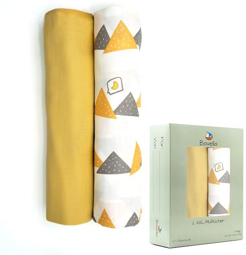 Bavella - 2er Set XXL Musselin Baby Decke & Tuch (ÖKO-TEX Zertifiziert) 100% Baumwolle (120x120cm) - Spuck-Tücher, Pucktuch & Musselin-Tuch für Jungen & Mädchen, Spucktuch & Baby-Decke nachhaltig