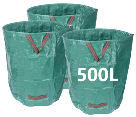 3X Laubsack Gartensäcke 500L Laubsammler,Gartenabfallsack mit Extra verstärktem Boden -Heavy Duty Gartenarbeit Säcke für gartenabfälle-Gartenabfallsäcke mit 4 Griffen- UV-Stabil und Wasserabweisend