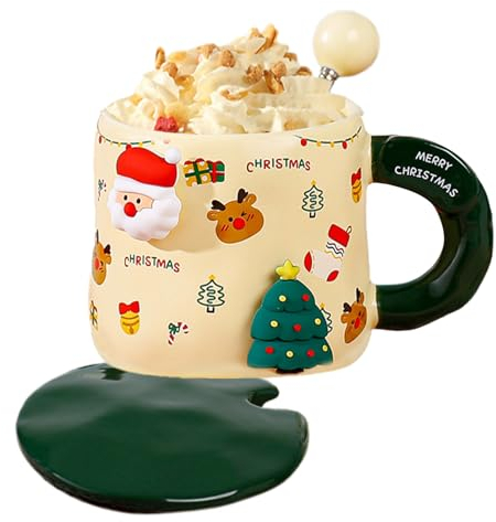Supatmul Weihnachtsbaum-Hut-Tasse, Kreative Weihnachtsbecher mit Deckel Löffel, großes Fassungsvermögen Weihnachts Kaffeetasse Geschenk für Frauen, Kinder, Büro