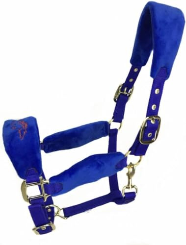 Sport Tent Beginner Halfter Gepolstert Fleece Kopfband Halfter Pferdehalfter Verstellbar Karabinerhaken Weidehalfter Komfort Stalhalfter für Pferde XL, Blau