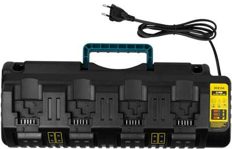 ASUNCELL 4 Ports Akku Ladegerät Kompatibel mit Dewalt 18V XR DCB104, 3.0A 12V-20V MAX Li-Ion Schnell-Ladegerät Kompatibel mit Dewalt 18V DCB-Akku Ersatz-Ladegerät (mit 2 2.1A USB Ports)