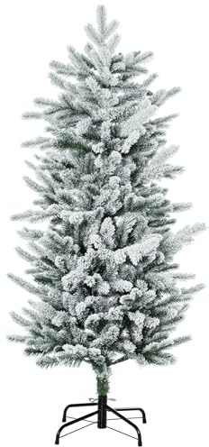 HOMCOM Arbre de Noël Artificiel 135 cm, pin Neige Naturelle, 267 Branches Neige, Ouverture Automatique, Base Acier, Vert