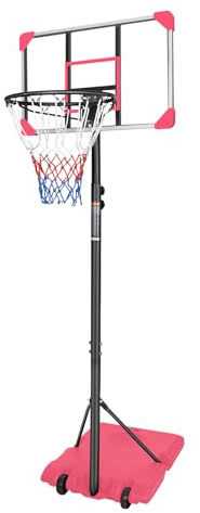 FUNJEPE 7ft Portable Height Adjustable Freestanding Basketball Stand Basketball hoop net with Transparent Backboard Set System for Indoor/Outdoor，165-213cm (pink)