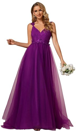 Ever-Pretty Robe de Mariée Femme Col V sans Manche Aline Maille Dentelle Longue