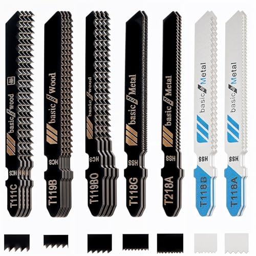 Piriuuo 20 Stück Stichsägeblatt Set, Professional Stichsägeblätter Metall Stichsägeblatt-Set mit Etui Lange Metallsägeblatt Verschiedene T-Schaft-Stichsägeblätter zum Schneiden von Holz und Metall