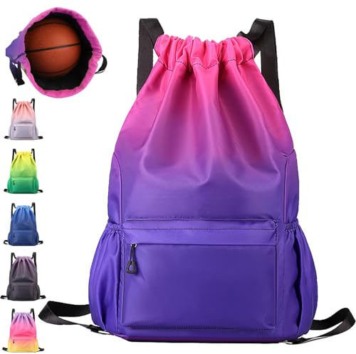 AUNGCSHE Sacca Sportiva Borsa con Coulisse, Zaino da Nuot, Impermeabile Sacchetta Sportiva Palestra, Zaino da Palestra Bambini, 33 * 16 * 49 cm Grande capacità Sacca Zaino con Coulisse (Viola)