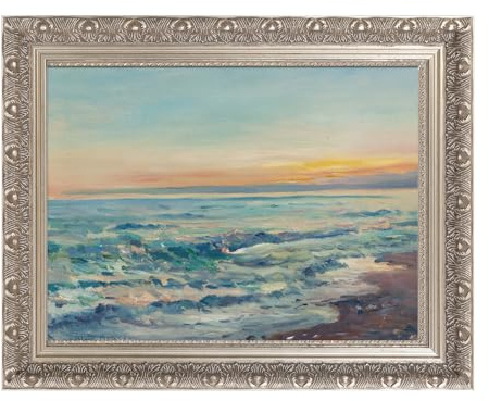 FOLKOR Silver 24x36 Frame for Stretched Canvas Painting Board, 2.4” Wide Baroque Wood Ornate Picture Frame For Home Staircase Hallway Fireplace Decoration (Empty Frame, No Glass Cover&Backboard)