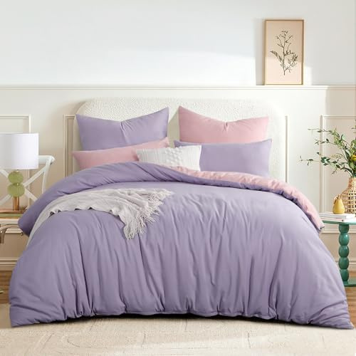 RUIKASI Bettwäsche 220x240 Lavendel Rosa 3teilig - Wendebettwäsche Bettbezug 220 x 240 mit Reißverschluss, Oeko-TEX Mikrofaser Bettwäsche Sets, Weich und Bügelfrei